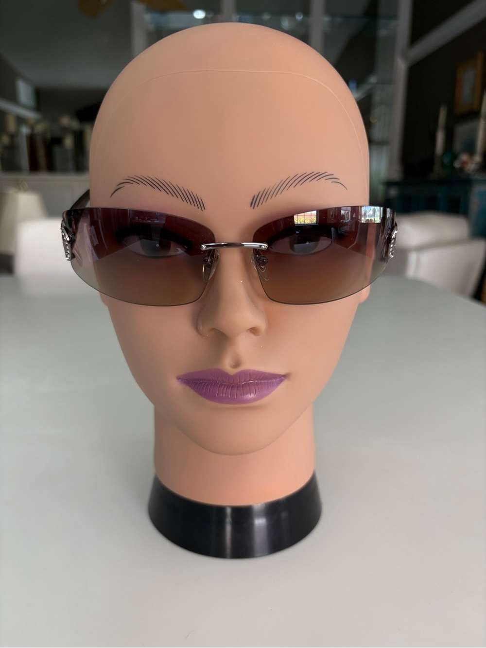 Vintage Salvatore Ferragamo 1095-B 503/13 Rimless Crystal Sunglasses Italy Y2K
